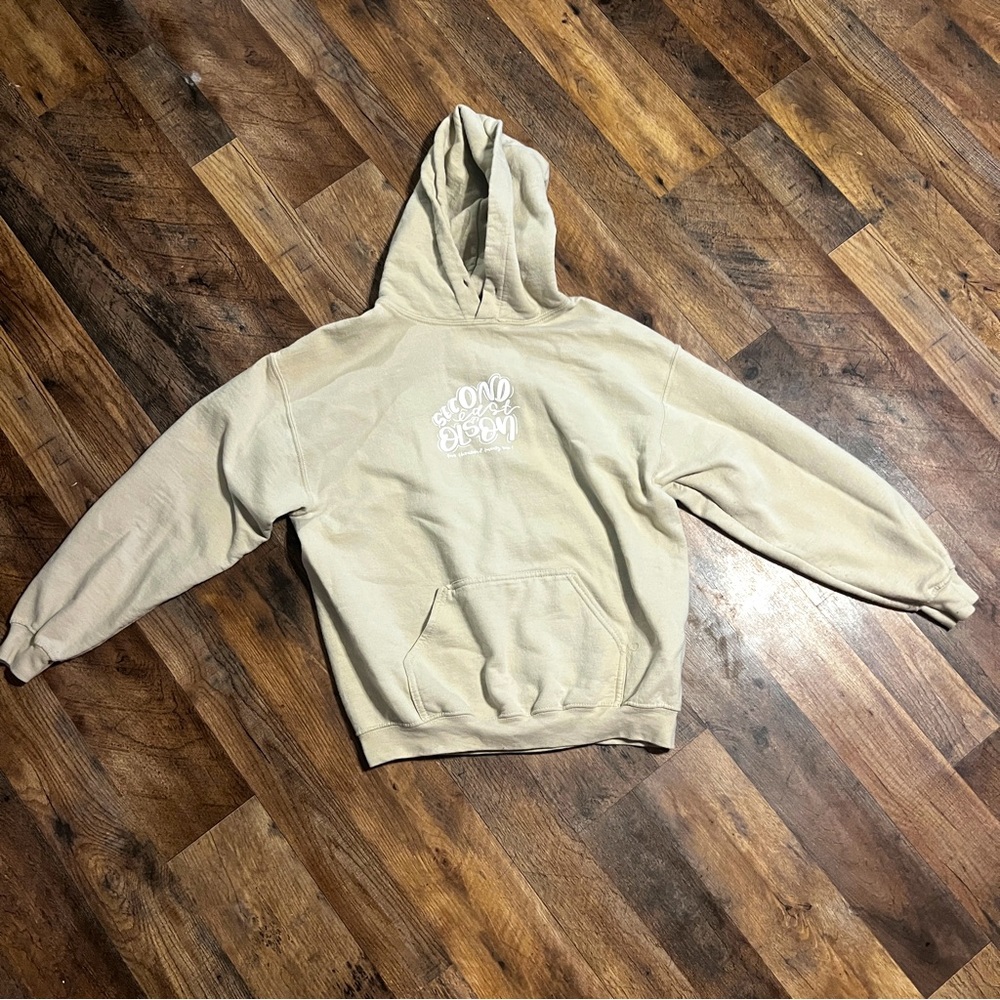 beige graphic hoodie